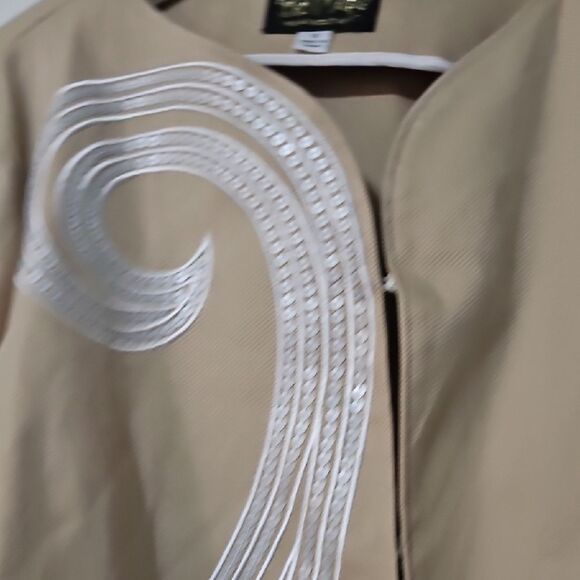Bob Mackie Tan Blazer with Silver Swirl Accents - Picture 3 of 6